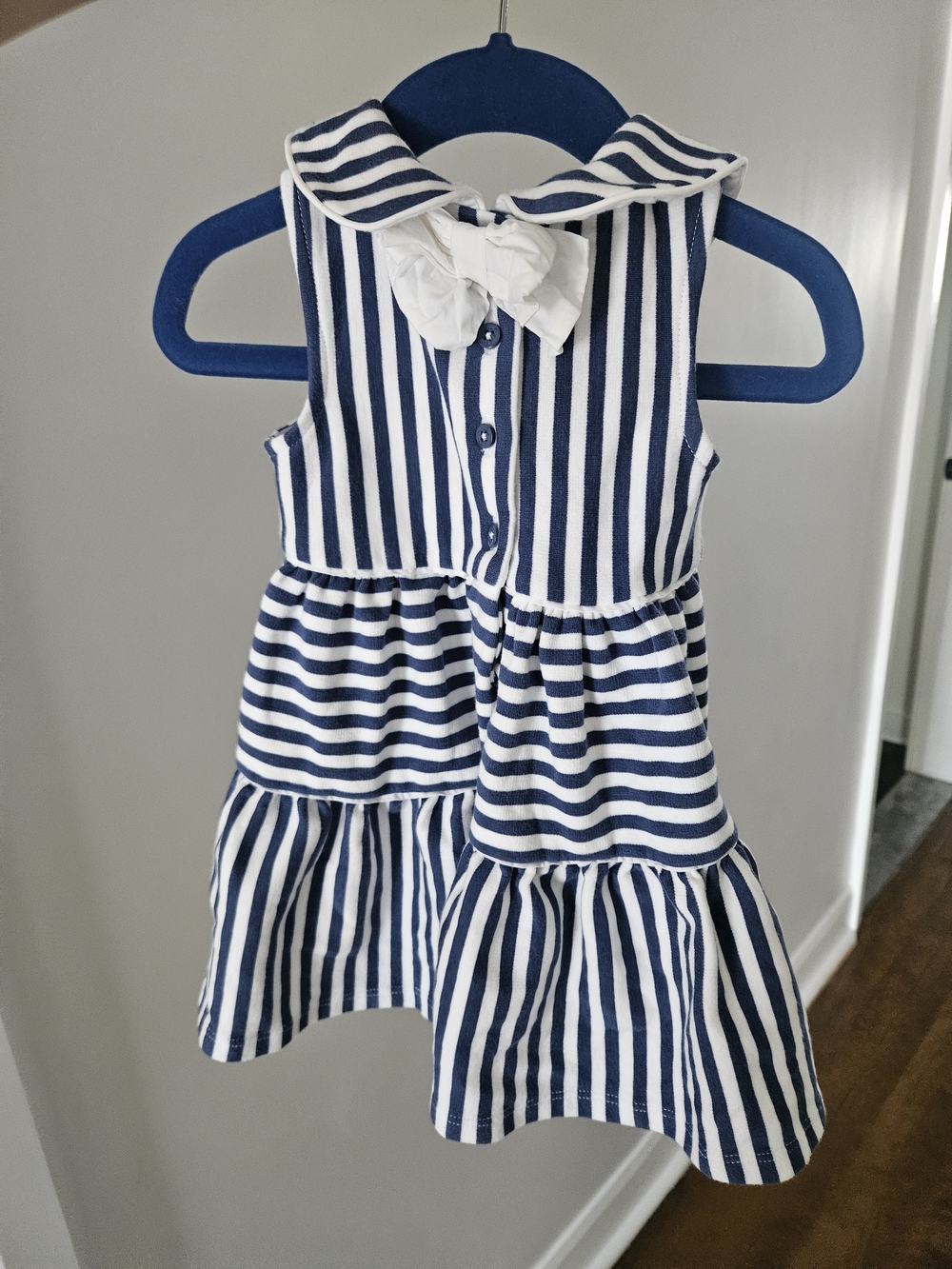 Girls' Navy & White Striped Sailor Dress with Bow